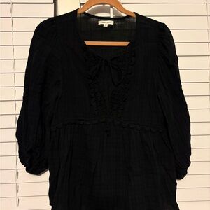 Max Studio Black Top with Intricate Lace